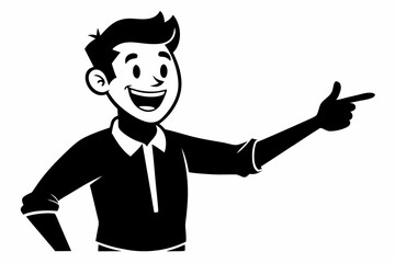 Obraz premium happy man points to something line art silhouette vector illustration