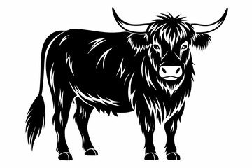 highland cow line art silhouette vector illustration