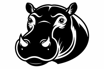 hippopotamus head line art silhouette vector illustration