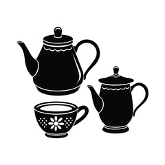 Tea pot set silhouette vector art illustration