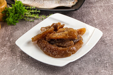 Herring roe snack in the plate