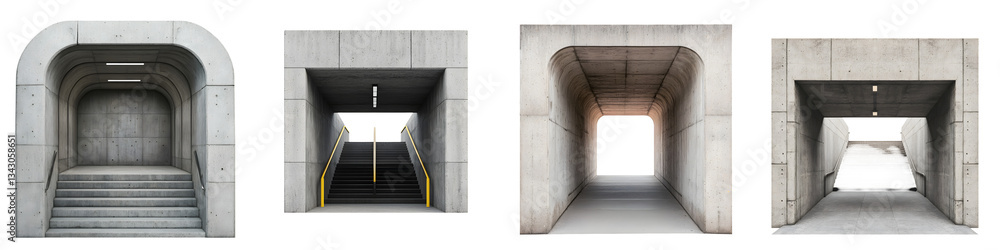 Aufkleber a series of four interconnected images showcasing architectural passages with minimalist geometric s