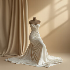 Fototapeta premium Minimalist white summer dress draped elegantly against a soft background 