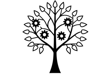 Obraz premium mechanical leaves with the tree line art silhouette vector illustration