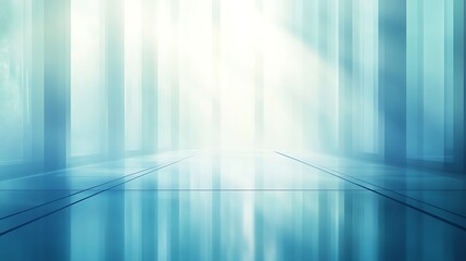 Shiny blue floor and wall with light stripe background used for studio backdrop