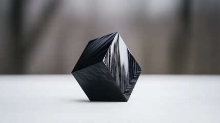 Fototapeta premium A striking image showcasing a modern, dark angled carbon fiber block, featuring luminous lines that accentuate its sleek design. The carbon fibers textured surface reflects light subtly, creating a