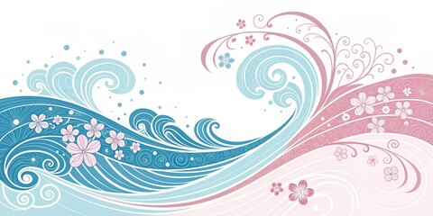 Dynamic water waves with floral patterns artistic illustration creative design tranquil environment side view nature concept for relaxation and aesthetic appeal