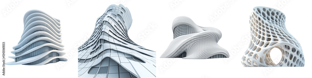 Poster collection of visually striking abstract architectural designs showcasing innovative futuristic stru