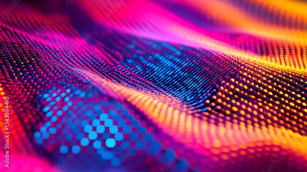 Poster abstract digital grid pattern features vivid colors and light reflections