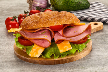 Sandwich ciabatta with mortadella and cheese