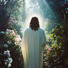 Jesus Walking in a Garden of Eden