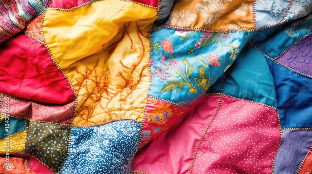 Poster colorful patchwork quilt with various textures and patterns