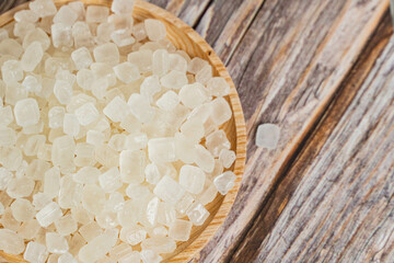 Natural Rock Sugar Cubes on Wooden Surface – Flat Lay