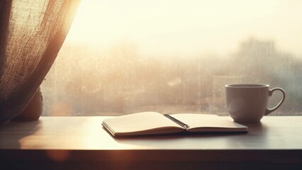 Notebook and Mug with Calm Mood Representing Serenity Against Window Light