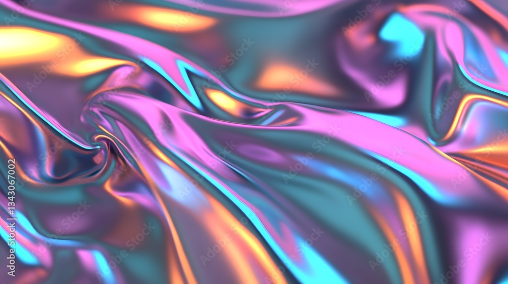 Poster iridescent and colorful fabric swirls with soft folds in a close up