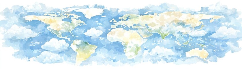 Obraz premium Watercolor World Map Above Clouds