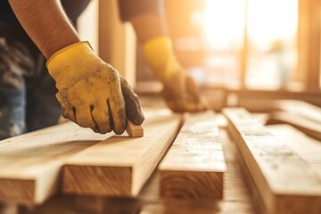 Carpenter Hands Working Wood  Close Up  Construction