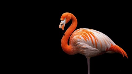 Flamingo Close-up with Vibrant Plumage Posing Against Dark Background