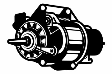 starter motor line art silhouette vector illustration