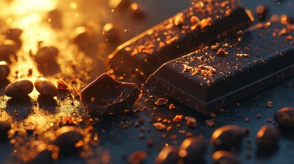 Dark chocolate bars with cocoa nibs and almonds.