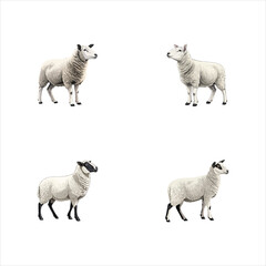 A group of Texel sheep and lambs grazing in a green field on a spring day