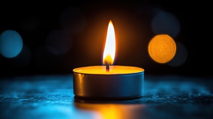 Close-Up of a Flickering Candle Flame Against a Dark Background