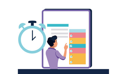 Flat design illustration of a freelancer working from home in a minimalist workspace.