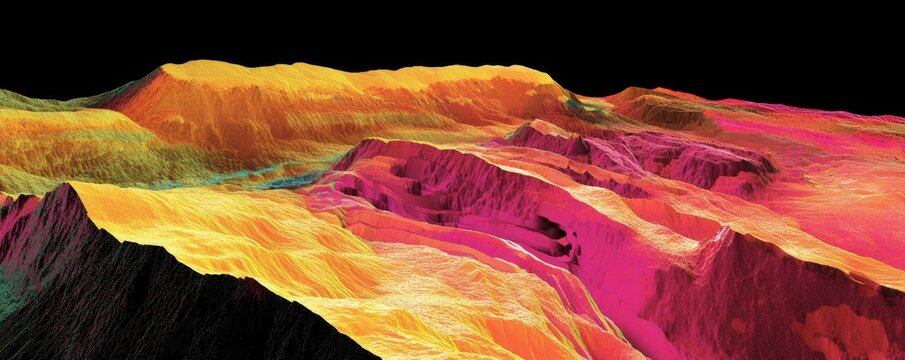 Colorful Digital Terrain Model of Mountains in Vibrant Shades