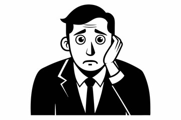 worried businessman line art silhouette vector illustration