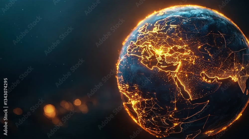 Aufkleber global globe (earth) rotating globe with glowing lines connecting major cities, visualizing global c