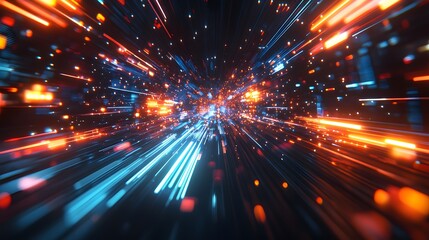 Fototapeta premium Abstract futuristic graphic displays fast moving colored light trails