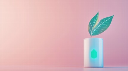 sustainability Green Battery A fully charged battery with a green leaf icon, symbolizing renewable energy storage, sustainable power sources, and eco friendly technology.