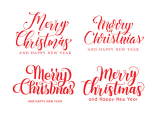 Merry Christmas typography vector set. Merry Christmas calligraphy text isolated with typographic elegant style and design for xmas calligraphic collection. Vector illustration.
