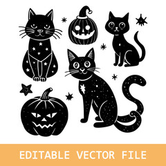 Black cats silhouettes set for halloween and other design.