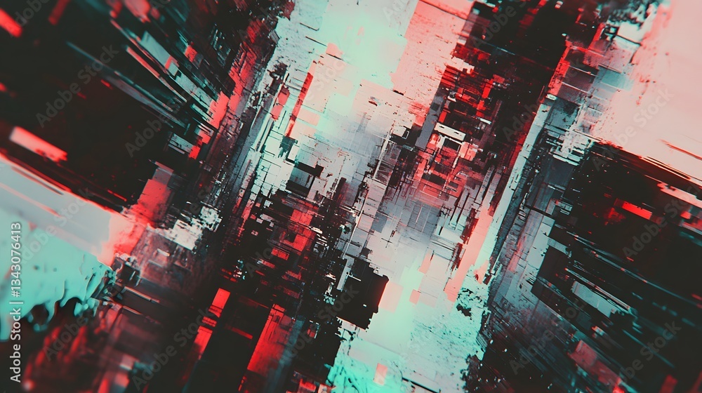 Poster abstract digitally created architecture featuring angular forms and vibrant colors