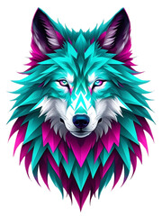 Naklejka premium A digital illustration of a wolf portrait with geometric patterns and vibrant colors, ideal for modern, artistic, and fantasy-themed designs.