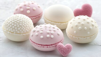 Obraz premium Delicate Pink and White Macarons on Marble