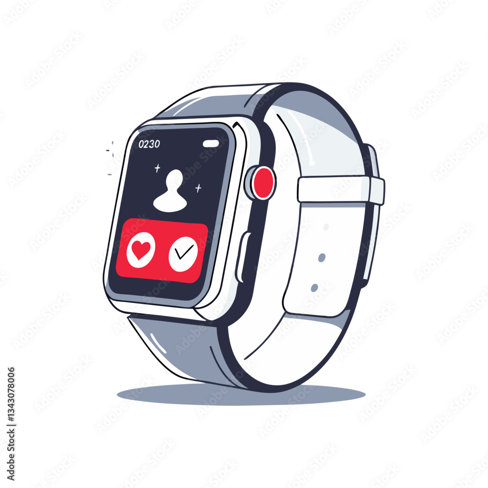 Poster modern smartwatch vector illustration featuring a sleek design with a digital screen displaying app 