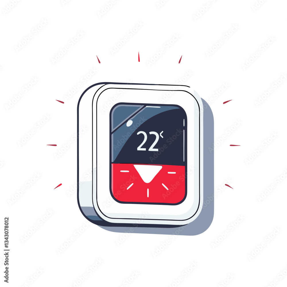Poster modern smart thermostat vector illustration featuring a sleek digital display with temperature setti