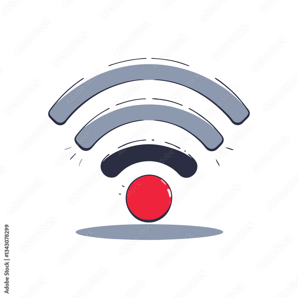 Poster minimalist wi-fi signal vector illustration featuring a stylized design with curved bars and a red d