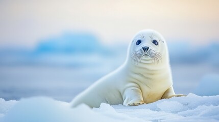Naklejka premium Space Arctic Seal Scene Vibe Empty Right Yellow Shore