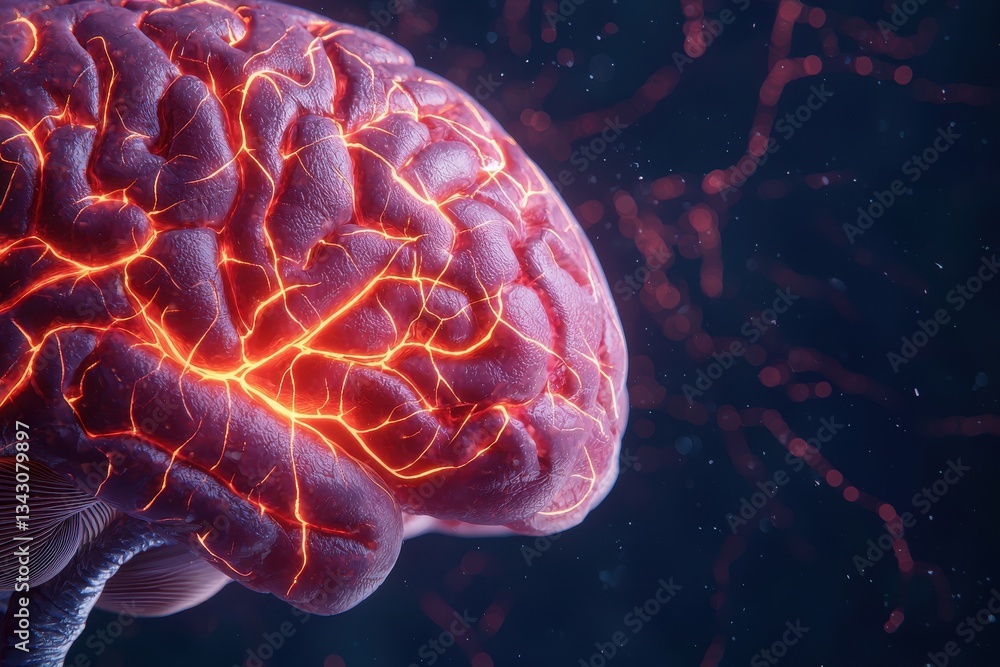 Poster startup success execution competition concept. vivid depiction of a brain with glowing neural pathwa
