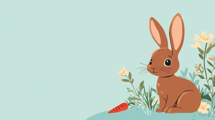 Obraz premium Space Brown Rabbit Overview Meadow Cute Spring Blue
