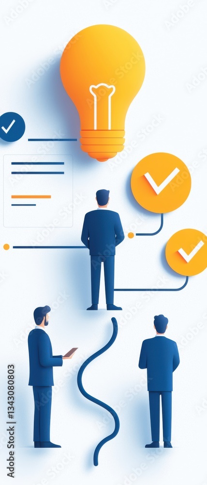 Poster startup success execution competition concept. illustration of teamwork and innovation with lightbul
