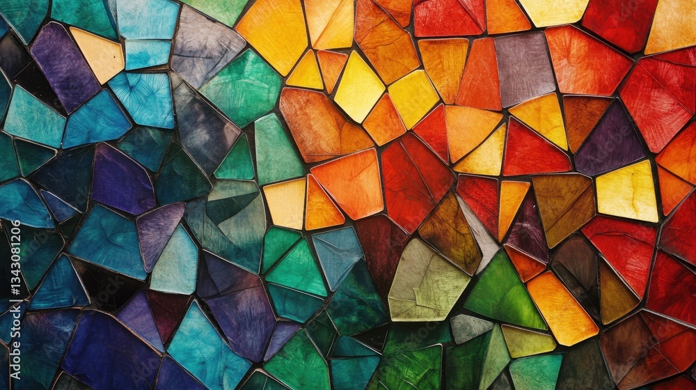 Poster a colorful and abstract delaunay voronoi trianglify diagram background, showcasing sharp geometric s