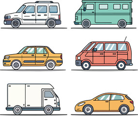 Car Icons Set Front View Auto Vehicle Transport Symbols Vector