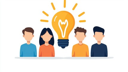 startup success execution competition concept. Illustration of people with a light bulb symbolizing ideas and creativity.