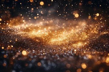 Fototapeta premium Golden and Silver Stardust Explosion Against Deep Space Starry Night, A Celestial Symphony of Sparkling Light and Radiant Particles in a Cosmic Dance of Brilliance