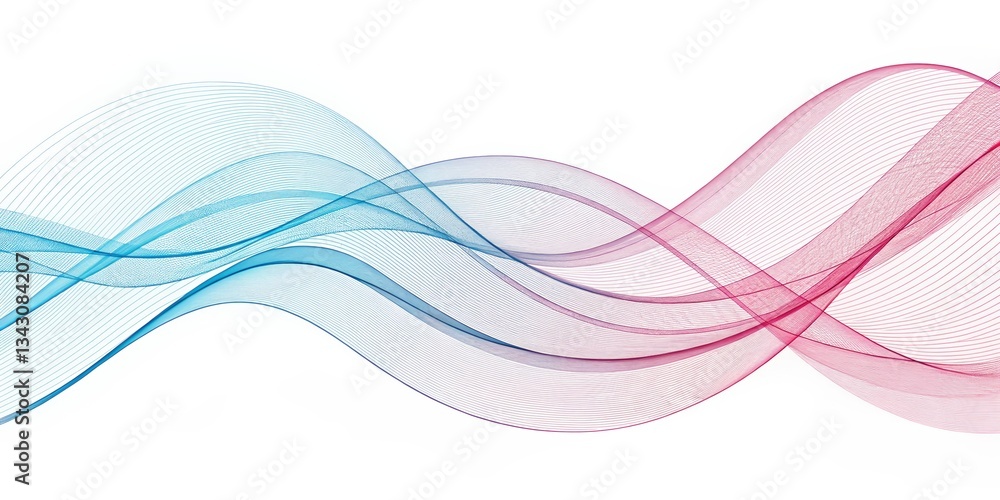 Poster dynamic flow of abstract waves in blue and red colors digital art modern design creative space aesth