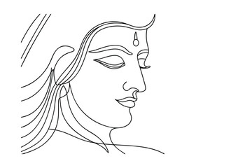 Serene Goddess Line Art Hindu Woman, Peaceful, Elegant, Spiritual, Indian